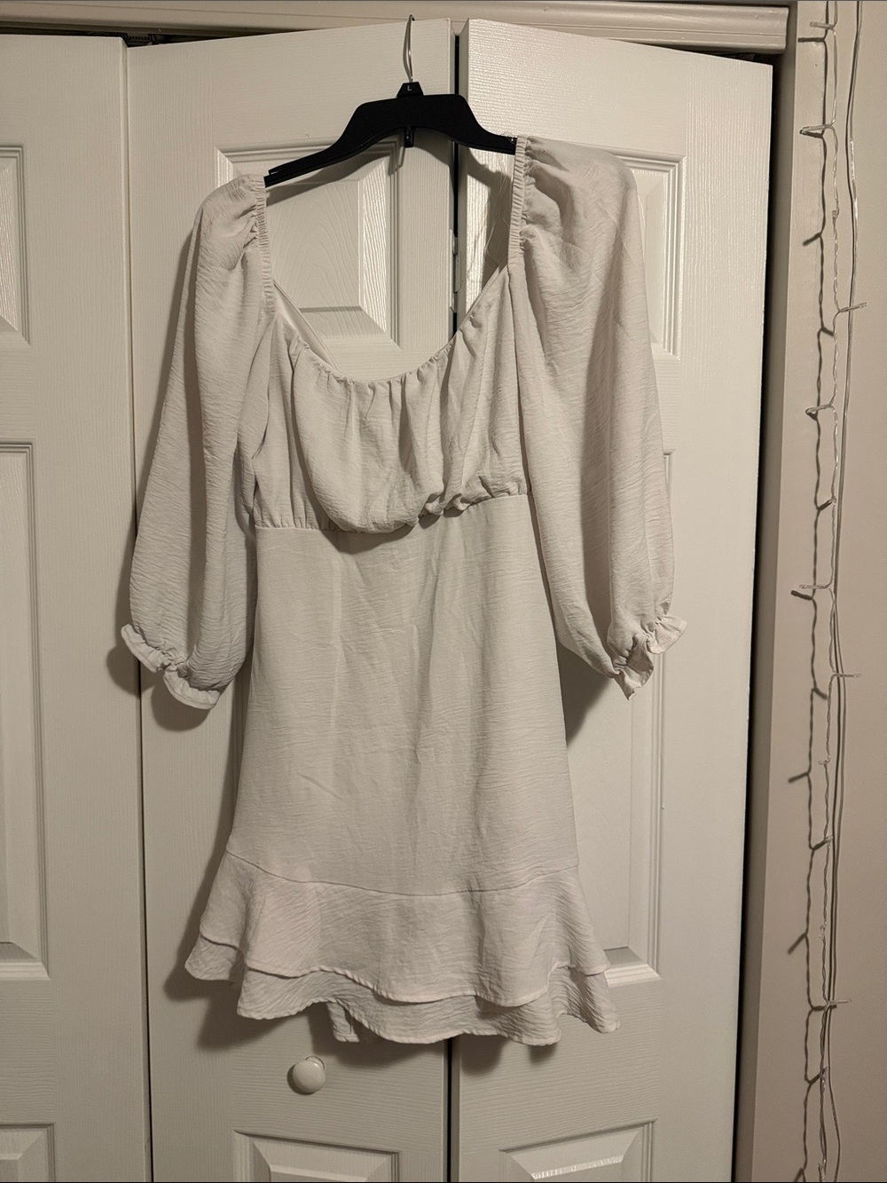 Women's white Peasant Blouse Dress with Puff Sleeves